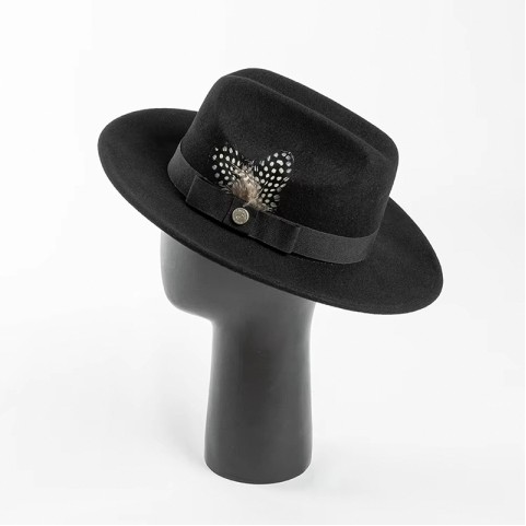 Hand-Embroidered Ribbon Feather Decoration Wool Felt Fedora Hat