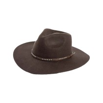 Wool Felt Fedora with Faux PU Leather Band and Wide Brim
