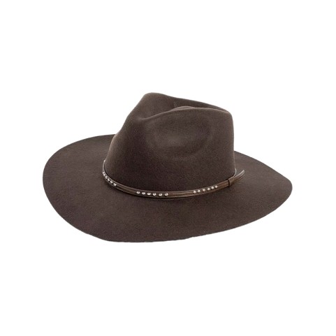 Wool Felt Fedora with Faux PU Leather Band and Wide Brim