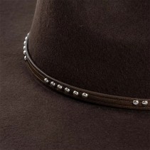 Wool Felt Fedora with Faux PU Leather Band and Wide Brim