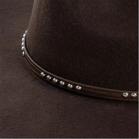 Wool Felt Fedora with Faux PU Leather Band and Wide Brim