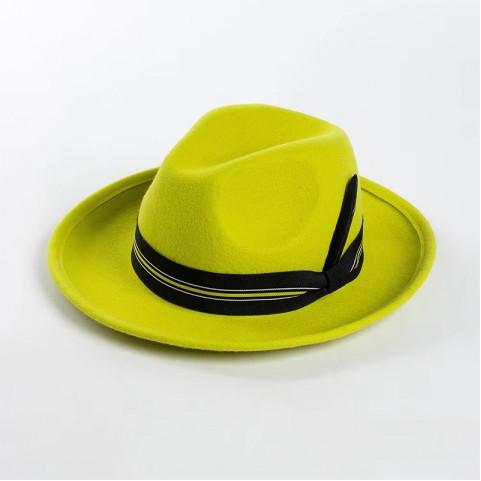 Wool Felt Fedora Hat with Feather Decoration