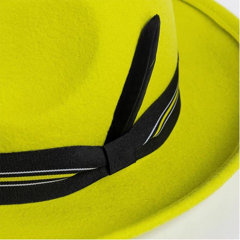 Wool Felt Fedora Hat with Feather Decoration