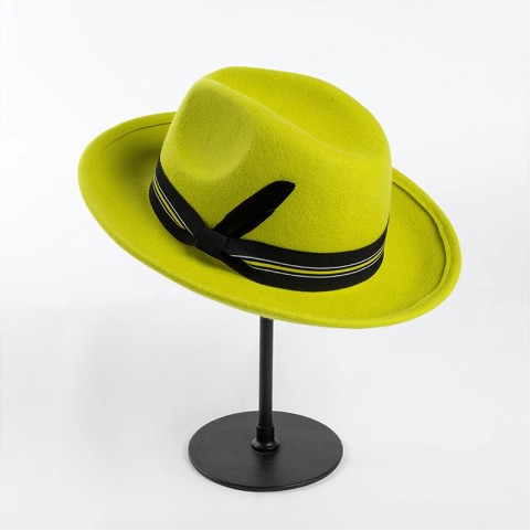 Wool Felt Fedora Hat with Feather Decoration