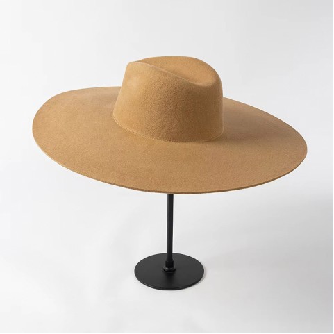 Wool Felt Fedora Hat Ultra-Wide Brim Hard Brim Design