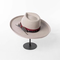 Rollable Brim Print Feather Embellished Wool Felt Fedora Hat