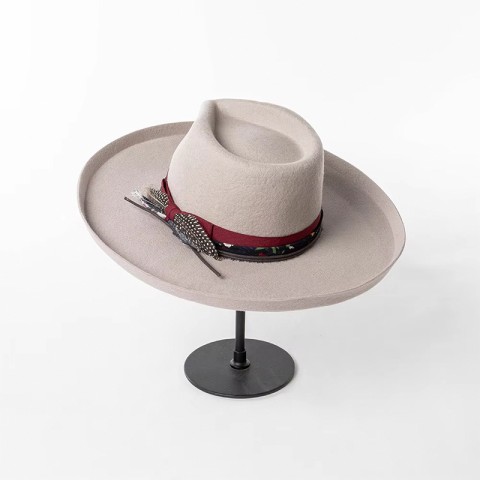Rollable Brim Print Feather Embellished Wool Felt Fedora Hat
