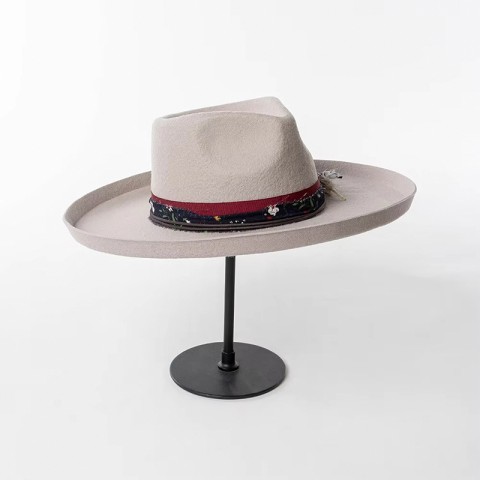 Rollable Brim Print Feather Embellished Wool Felt Fedora Hat