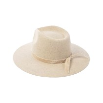 100% Wool Felt Fedora with Velvet Ribbon Trim and Wide Brim