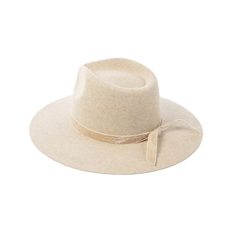 100% Wool Felt Fedora with Velvet Ribbon Trim and Wide Brim