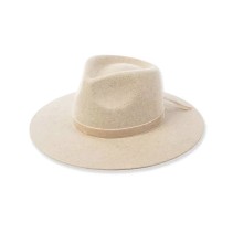 100% Wool Felt Fedora with Velvet Ribbon Trim and Wide Brim