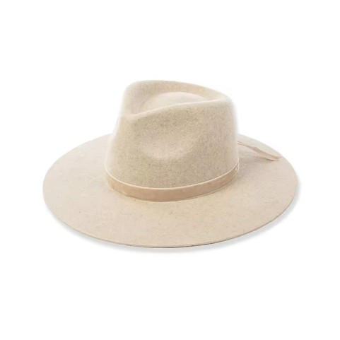 100% Wool Felt Fedora with Velvet Ribbon Trim and Wide Brim