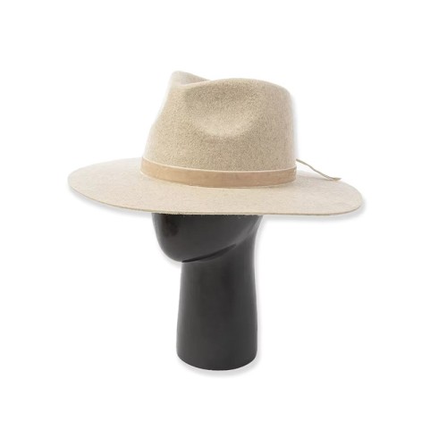 100% Wool Felt Fedora with Velvet Ribbon Trim and Wide Brim