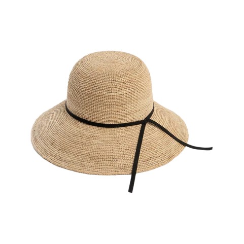 Natural Raffia Hand-Crocheted Wide Brim Hat