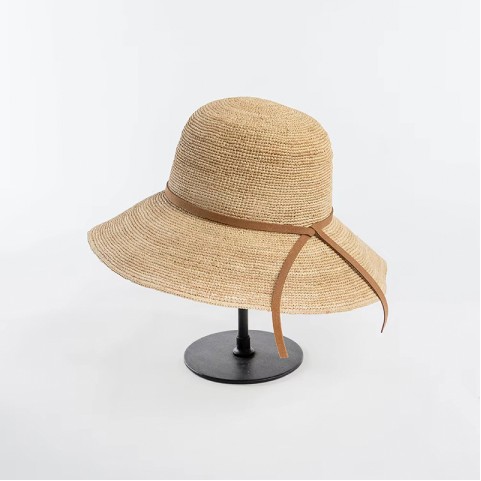 Natural Raffia Hand-Crocheted Wide Brim Hat