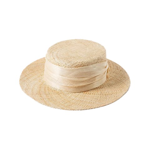 Natural Raffia Straw Boater Hat