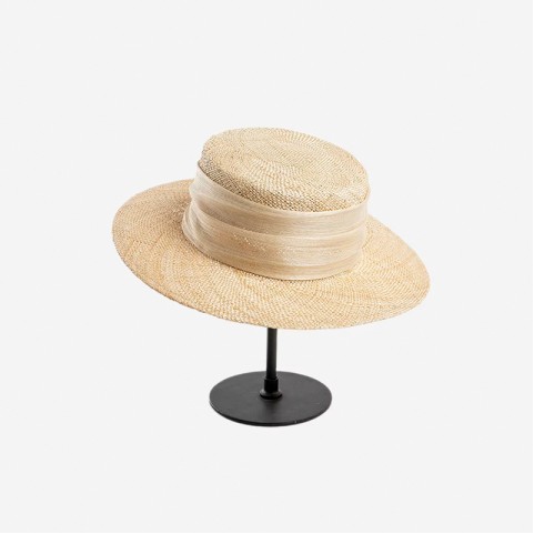 Natural Raffia Straw Boater Hat