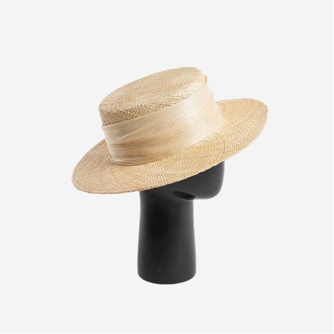 Natural Raffia Straw Boater Hat