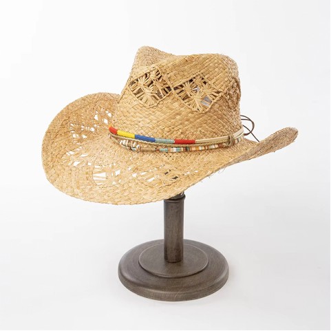 Raffia Straw Woven Wide Brim Cowboy Hat Raffia Straw Woven Wide Brim Cowboy Hat
