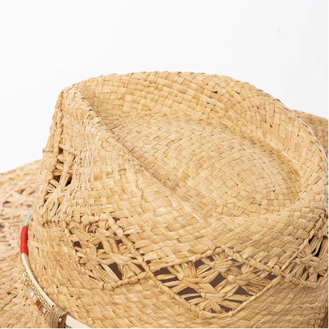 Raffia Straw Woven Wide Brim Cowboy Hat Raffia Straw Woven Wide Brim Cowboy Hat