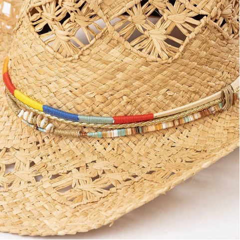 Raffia Straw Woven Wide Brim Cowboy Hat Raffia Straw Woven Wide Brim Cowboy Hat