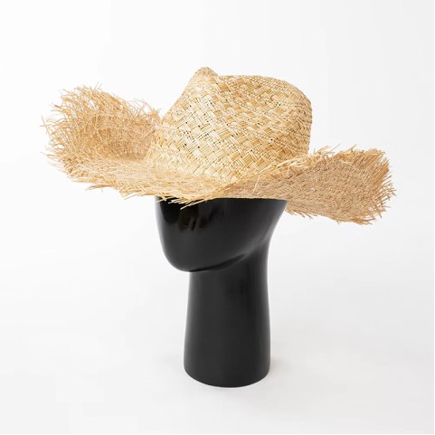 Raffia Straw Wide Brim Cowboy Hat