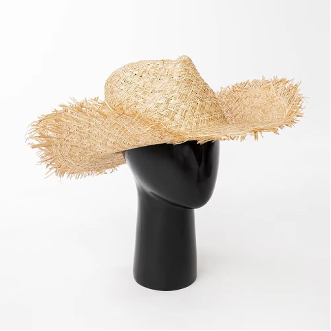 Raffia Straw Wide Brim Cowboy Hat