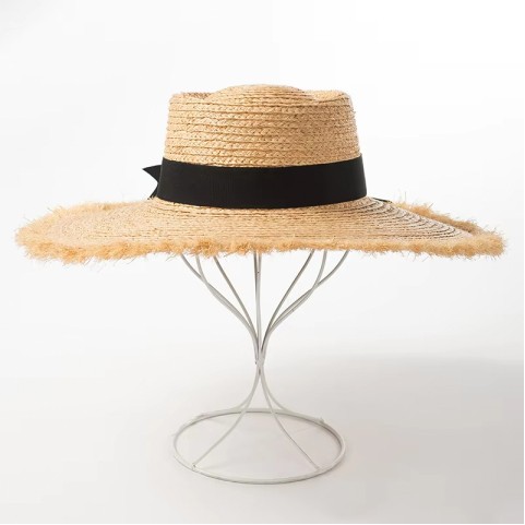 Raffia Straw Wide Brim Beach Hat