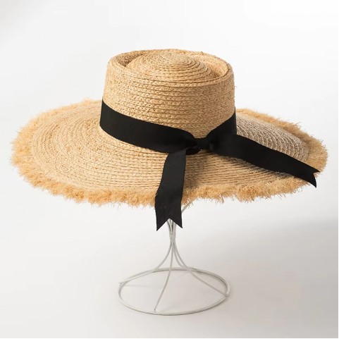 Raffia Straw Wide Brim Beach Hat