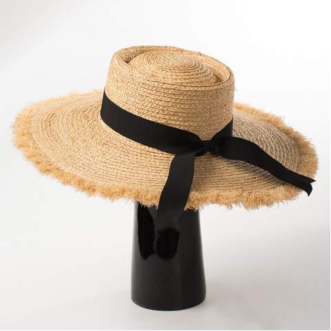 Raffia Straw Wide Brim Beach Hat