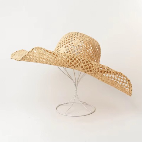 Raffia Straw Hand-Woven Hollow Floppy Hat