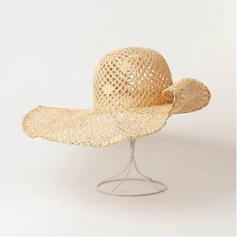 Raffia Straw Hand-Woven Hollow Floppy Hat