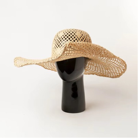 Raffia Straw Hand-Woven Hollow Floppy Hat