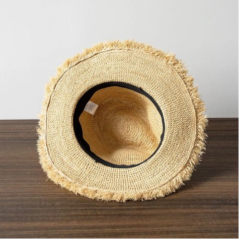 Natural Raffia Straw Hand Crochet Fedora Hat