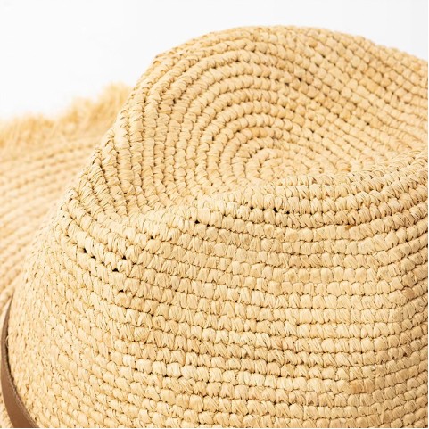 Natural Raffia Straw Hand Crochet Fedora Hat