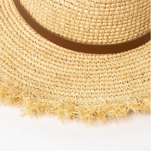 Natural Raffia Straw Hand Crochet Fedora Hat
