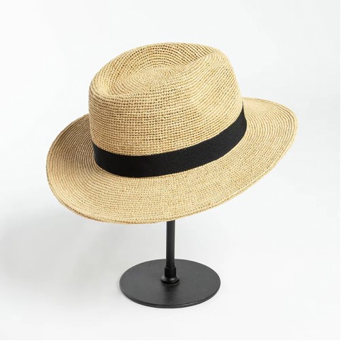 Natural Raffia Straw Fedora Hat