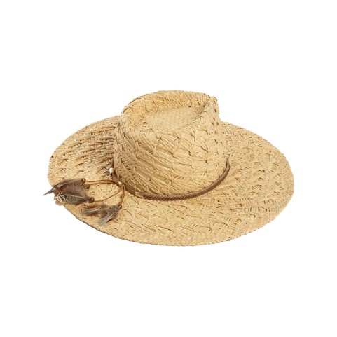Natural Raffia Straw Wide Brim Fedora Hat