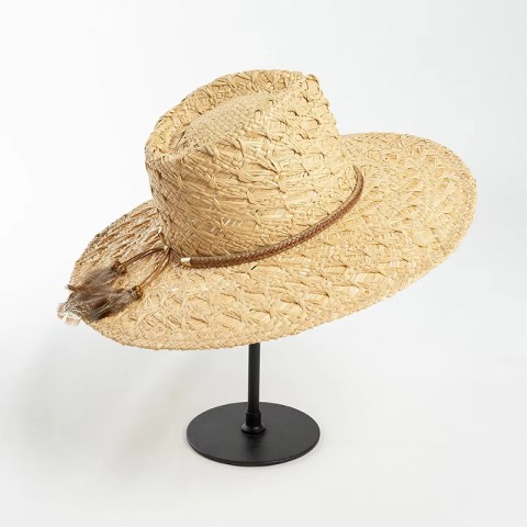 Natural Raffia Straw Wide Brim Fedora Hat