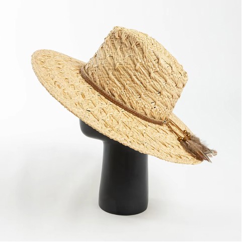 Natural Raffia Straw Wide Brim Fedora Hat