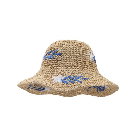 Hand-Woven Wide-Brimmed Straw Hat with Floral Accents