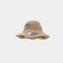 Hand-Woven Wide-Brimmed Straw Hat with Floral Accents