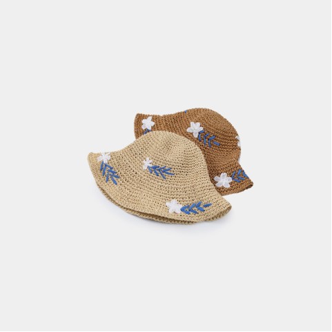 Hand-Woven Wide-Brimmed Straw Hat with Floral Accents