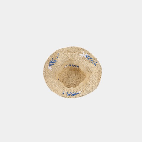 Hand-Woven Wide-Brimmed Straw Hat with Floral Accents